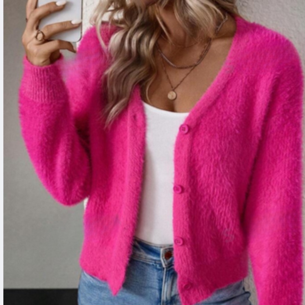 New V neck button down pink  cardigan  sweater